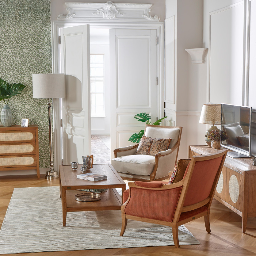 Fauteuil MONTANA - Style contemporain en chêne et tissu velours côtelé