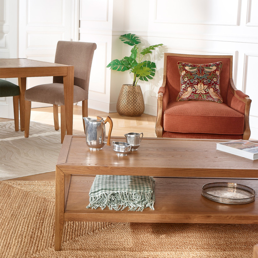 Fauteuil MONTANA - Style contemporain en chêne et tissu velours côtelé
