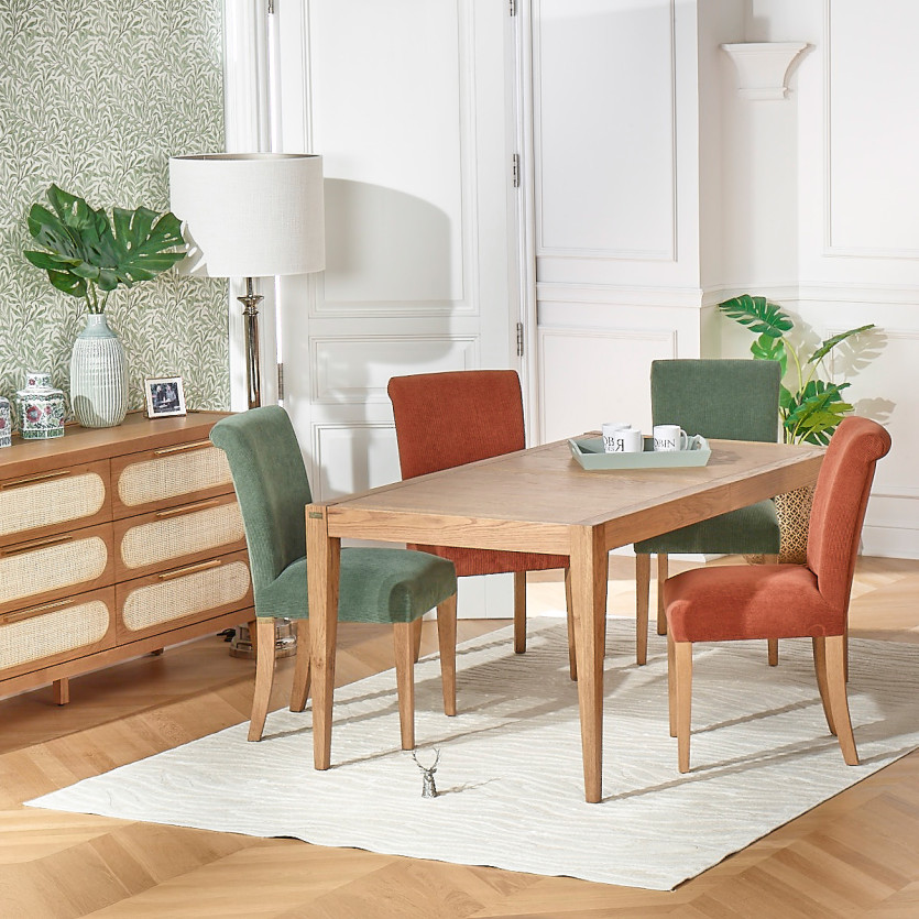 ALBA – Lot de 2 chaises modernes en hévéa massif et velours côtelé