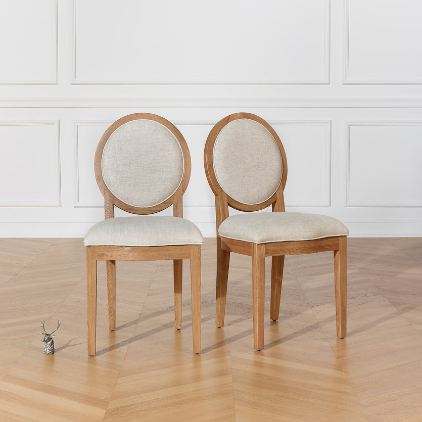 MONTANA – Lot de 2 chaises médaillon modernes en chêne massif et lin premium