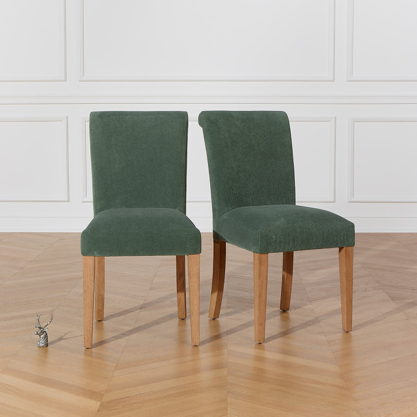 ALBA – Lot de 2 chaises modernes en hévéa massif et velours côtelé
