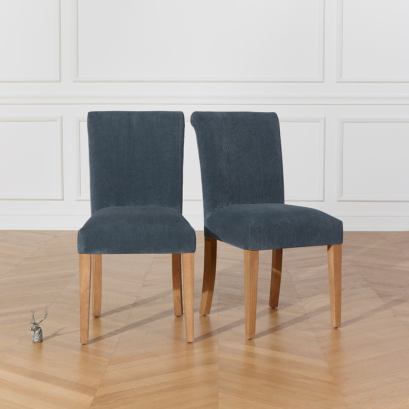 ALBA – Lot de 2 chaises modernes en hévéa massif et velours côtelé