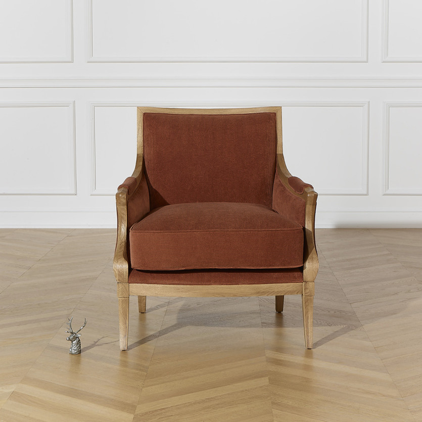 Fauteuil MONTANA - Style contemporain en chêne et tissu velours côtelé