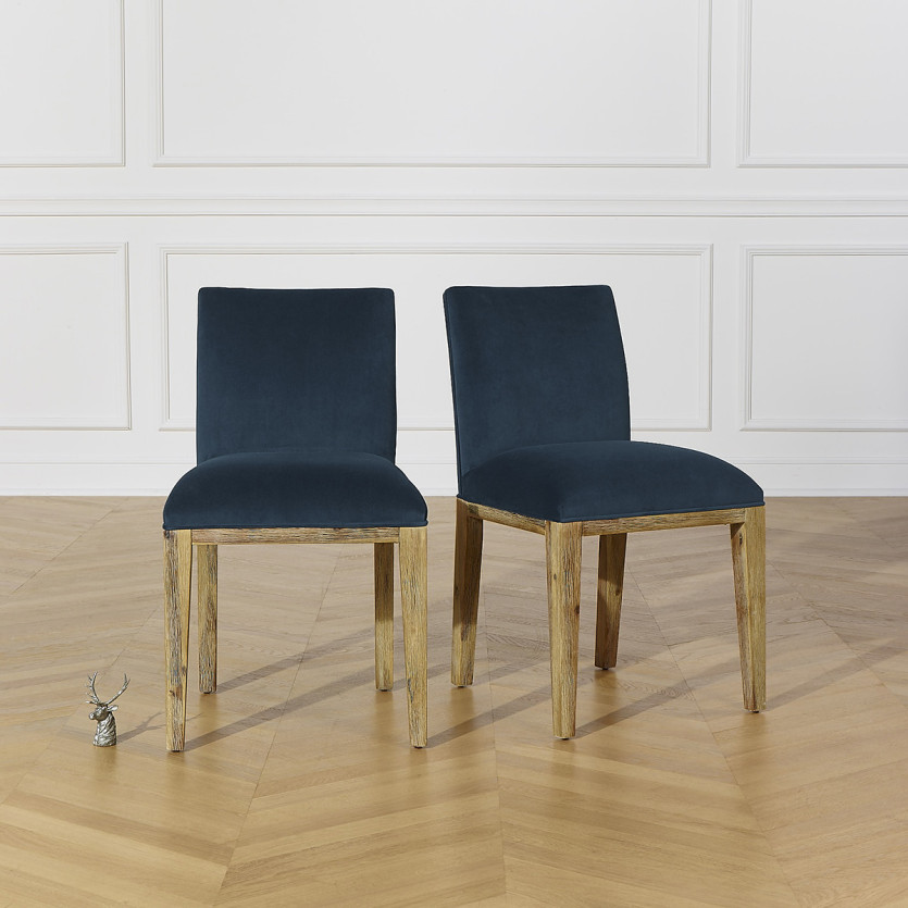 CLARK - Lot de 2 chaises contemporaines en bois massif et tissu velours polyester