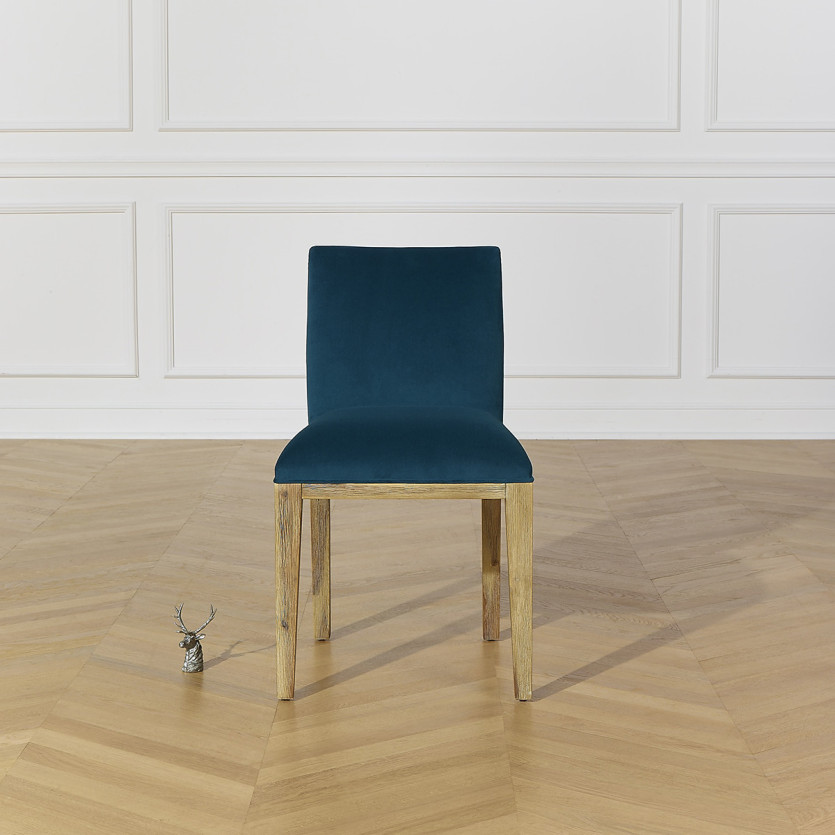 CLARK - Lot de 2 chaises contemporaines en bois massif et tissu velours polyester