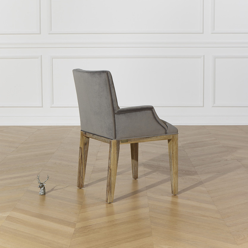 CLARK - Fauteuil de table design en bois massif et tissu velours polyester, 1 place