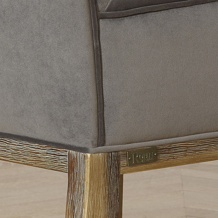CLARK - Fauteuil de table design en bois massif et tissu velours polyester, 1 place