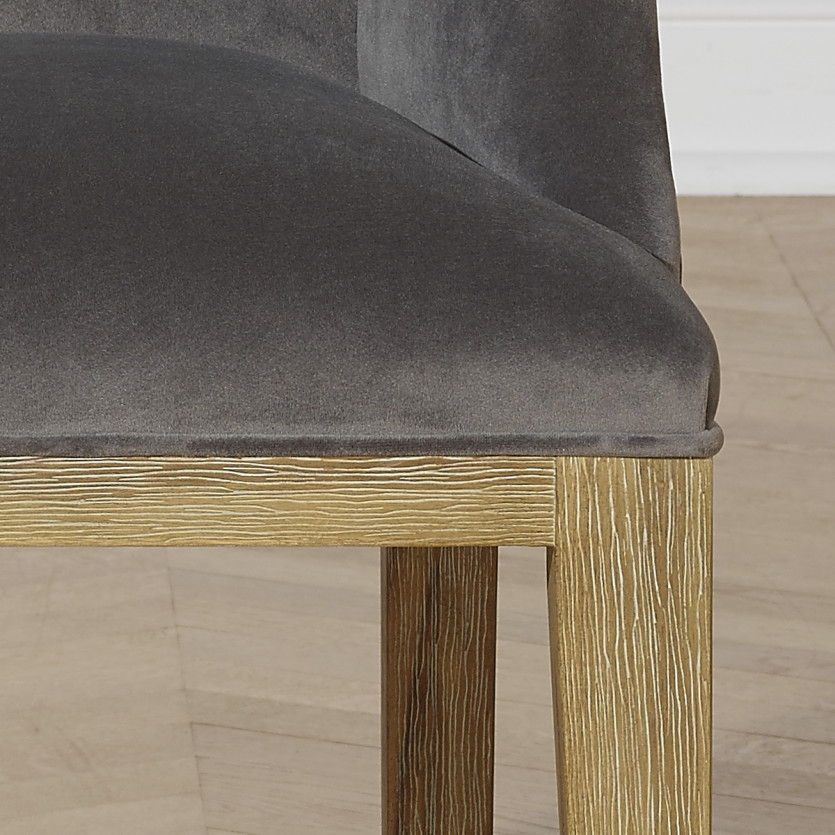 CLARK - Fauteuil de table design en bois massif et tissu velours polyester, 1 place