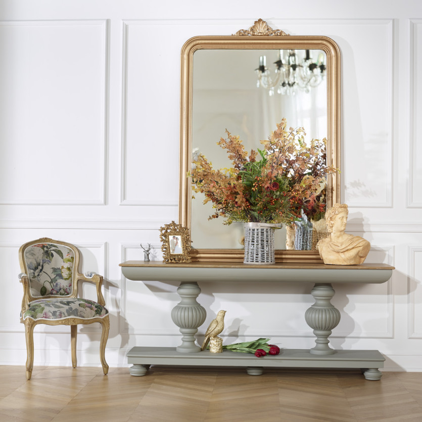 SALVADOR dining room console - Romantic style with light gray legs, oak top