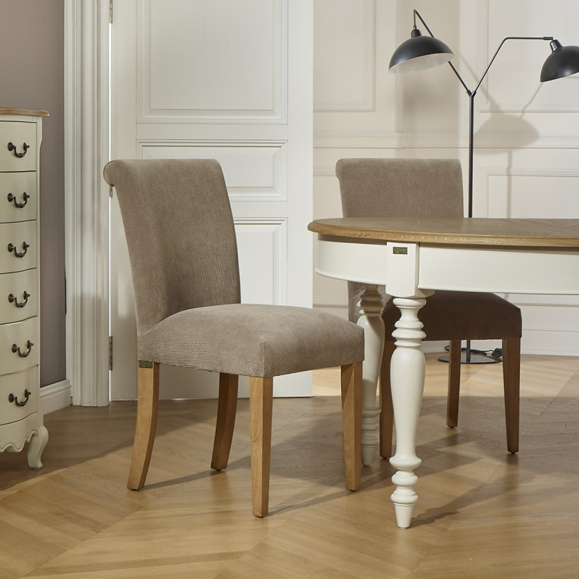 Table à manger extensible JADE – Style shabby chic, plateau en chêne, 6/14 couverts