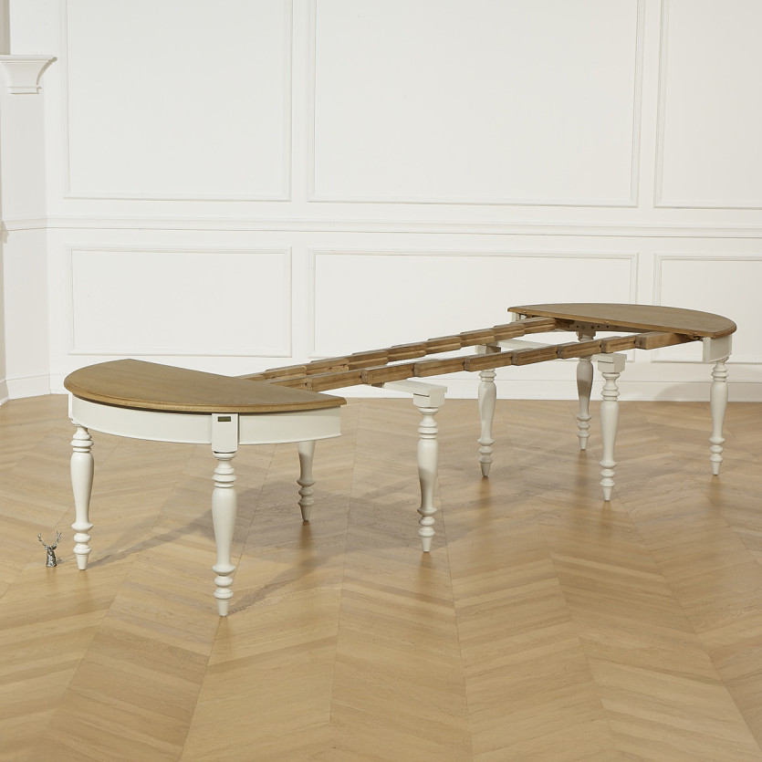 JADE – Extendable table in shabby chic style, oak top, seats 16 guests