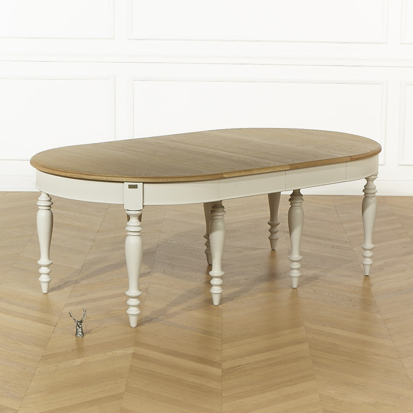 Table à manger extensible JADE – Style shabby chic, plateau en chêne, 6/14 couverts