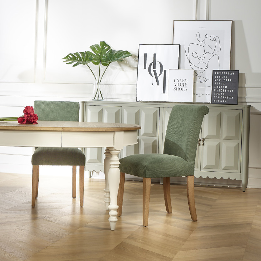 ALBA – Lot de 2 chaises modernes en hévéa massif et velours côtelé