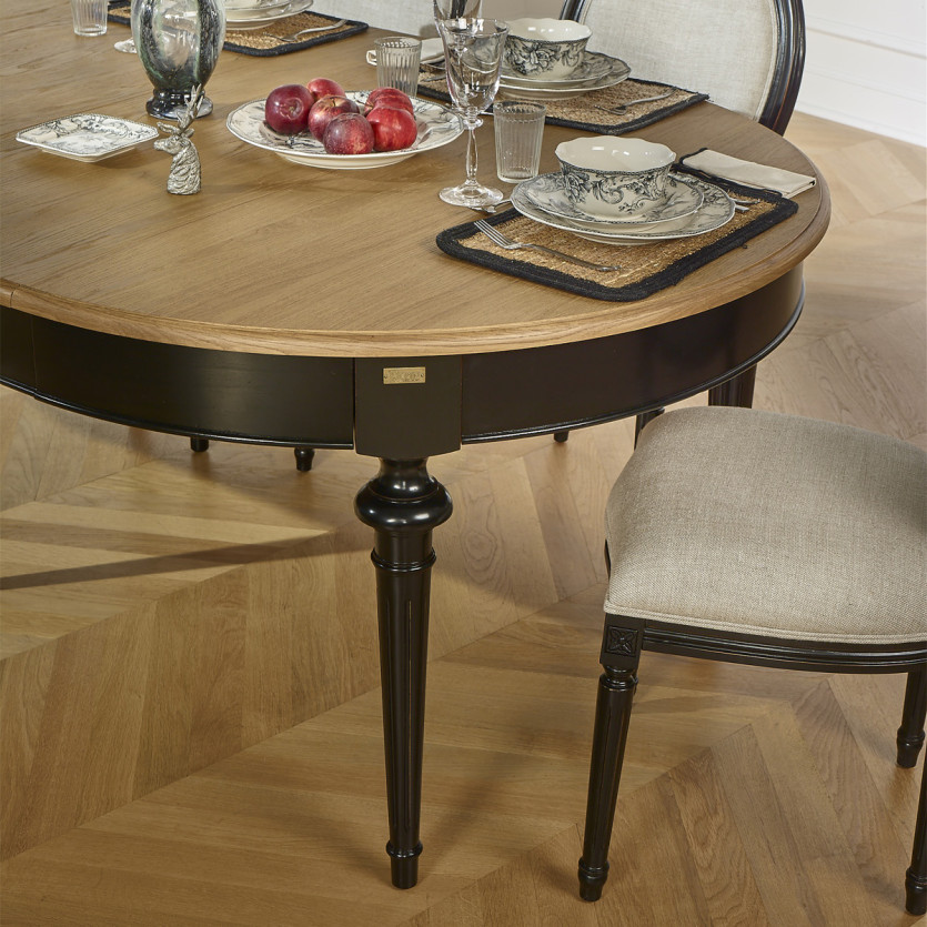 Extendable dining table AMBRE - Shabby chic style, oak top, 4/10 place settings