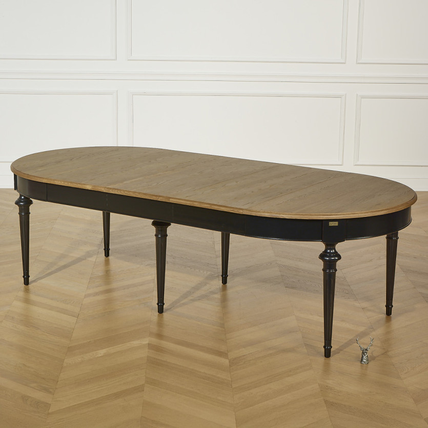 Table à manger extensible AMBRE - Style shabby chic, plateau en chêne, 4/10 couverts