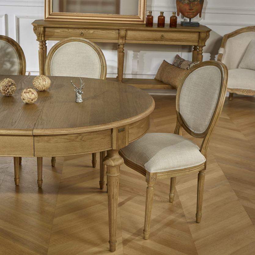 Table à manger extensible AMBRE - Style shabby chic, en chêne, 4/10 couverts