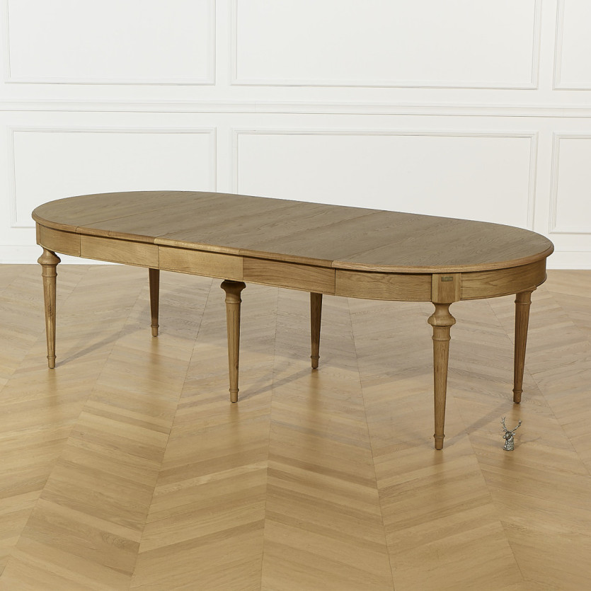 Table à manger extensible AMBRE - Style shabby chic, en chêne, 4/10 couverts