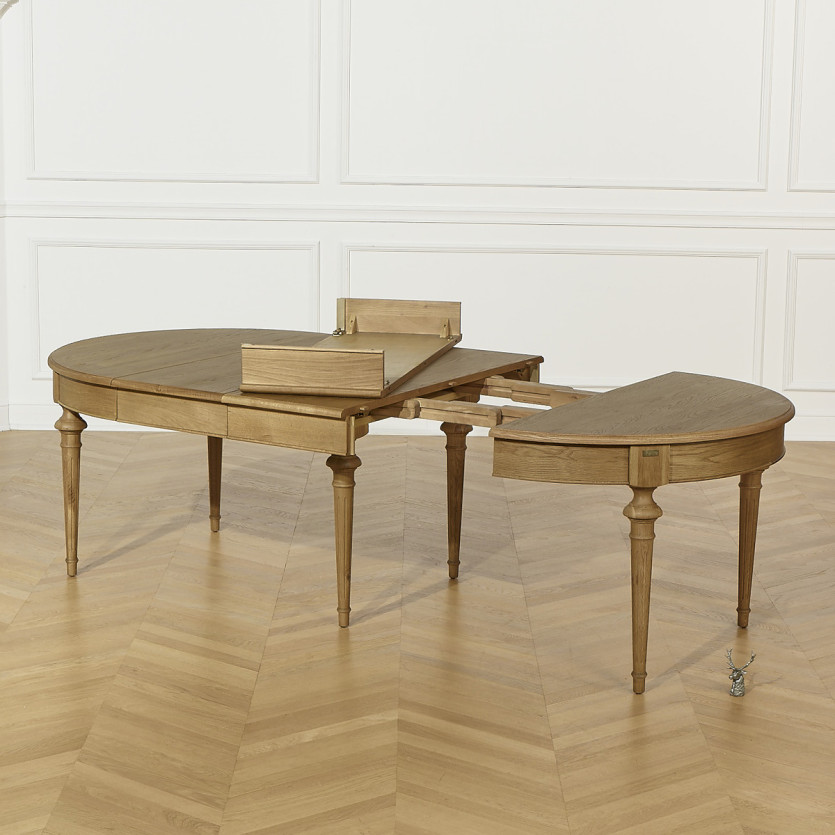 Table à manger extensible AMBRE - Style shabby chic, en chêne, 4/10 couverts