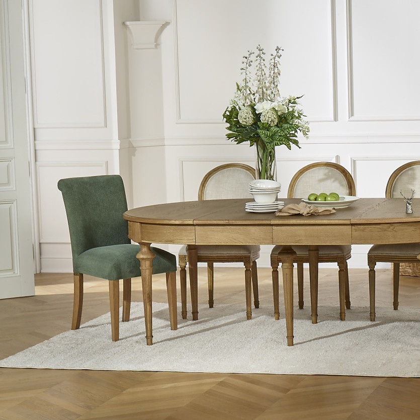 Table à manger extensible AMBRE - Style shabby chic, en chêne, 4/10 couverts