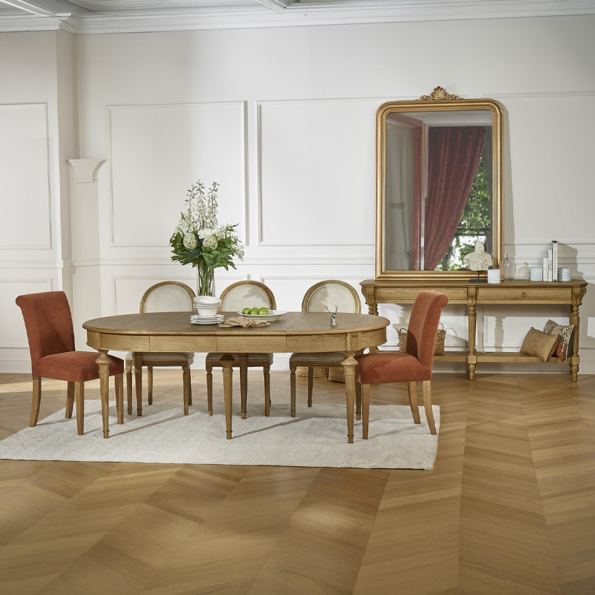 Uitschuifbare eettafel AMBRE - Shabby chic stijl, in eiken, 4/10 couverts