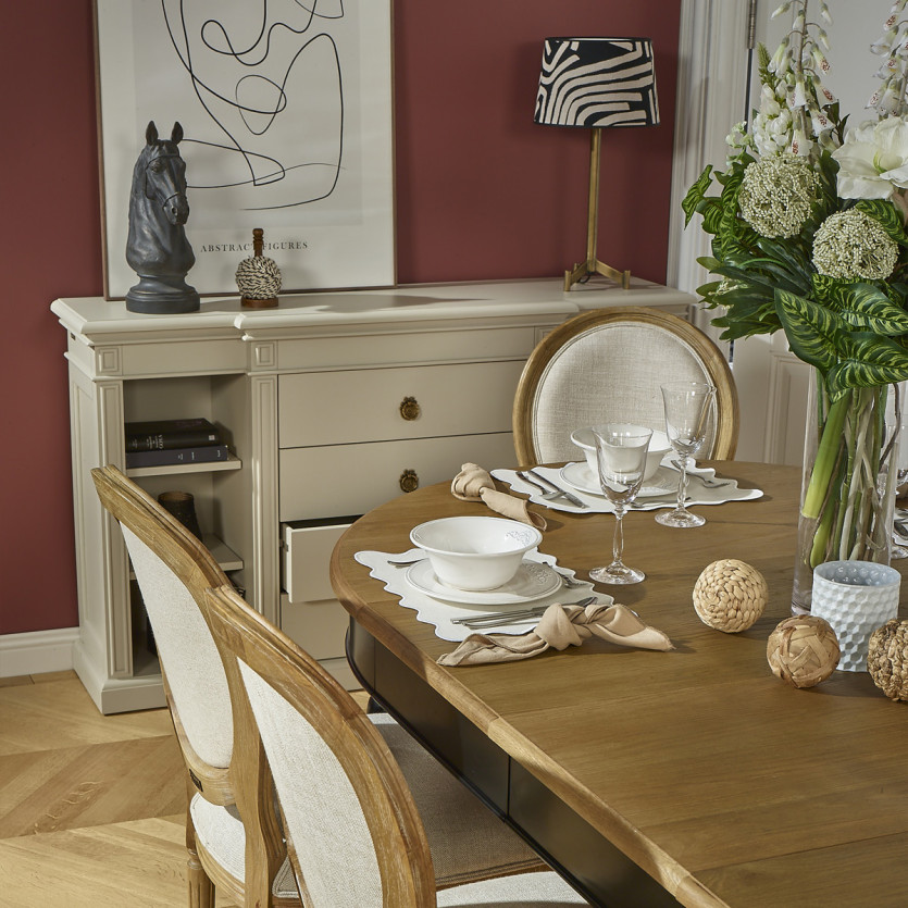 Console VINCENT – Style classique, 4 tiroirs, 6 niches