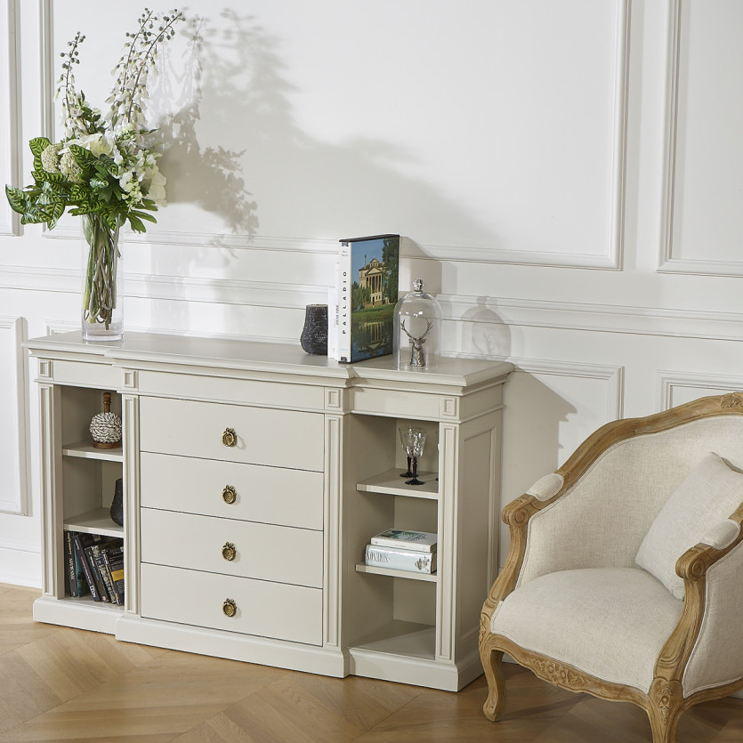 Console VINCENT – Style classique, 4 tiroirs, 6 niches