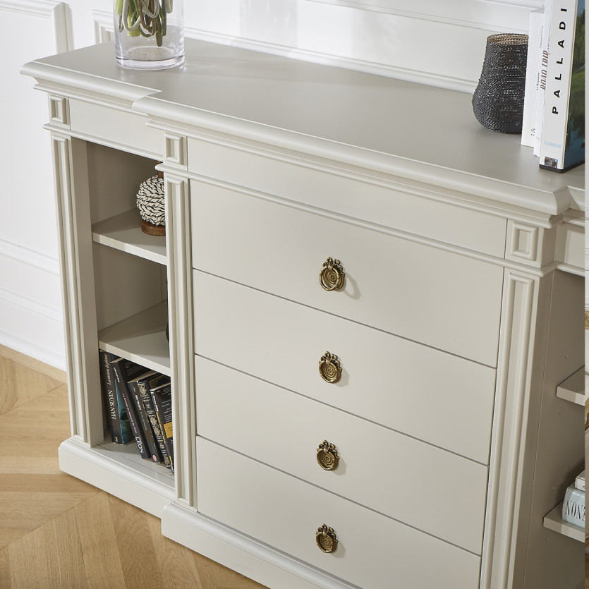 Console VINCENT – Style classique, 4 tiroirs, 6 niches