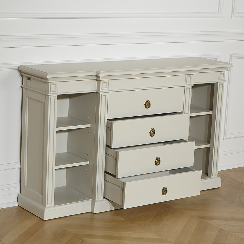 Console VINCENT – Style classique, 4 tiroirs, 6 niches