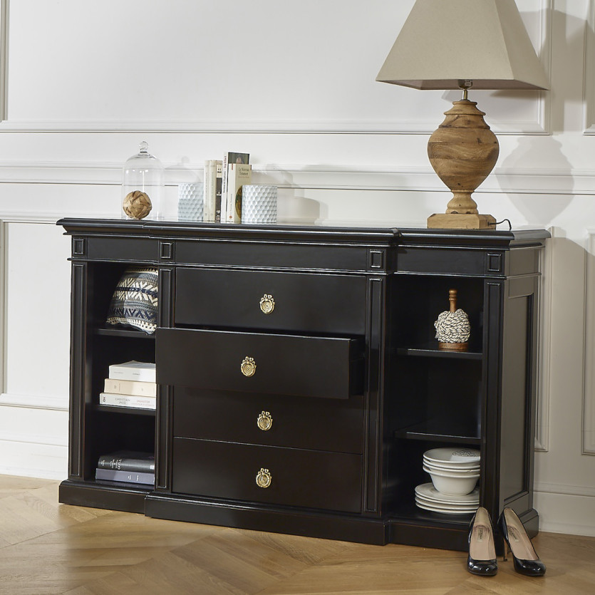 Console VINCENT – Style classique, 4 tiroirs, 6 niches