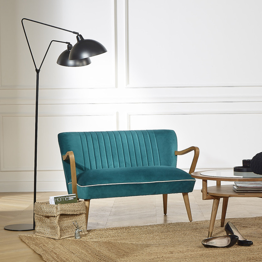 SIXTY – Banquette de salon style scandinave en bois massif et velours, bois certifié FSC®