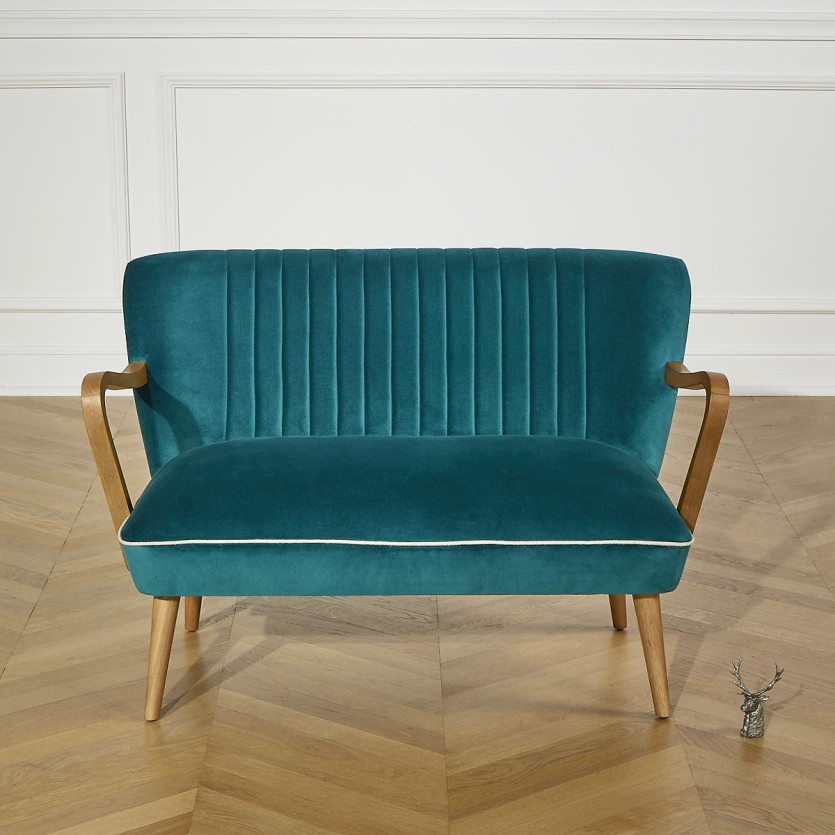 SIXTY – Banquette de salon style scandinave en bois massif et velours, bois certifié FSC®