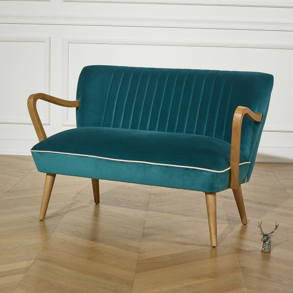 SIXTY – Banquette de salon style scandinave en bois massif et velours, bois certifié FSC®