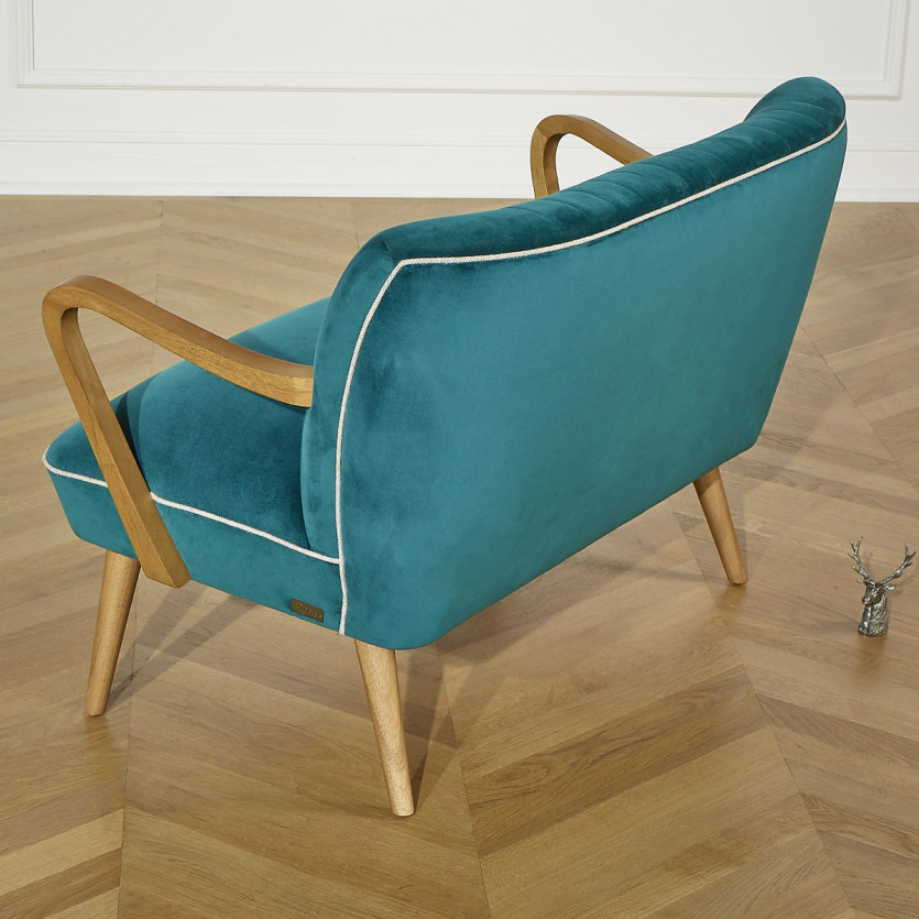 SIXTY – Banquette de salon style scandinave en bois massif et velours, bois certifié FSC®