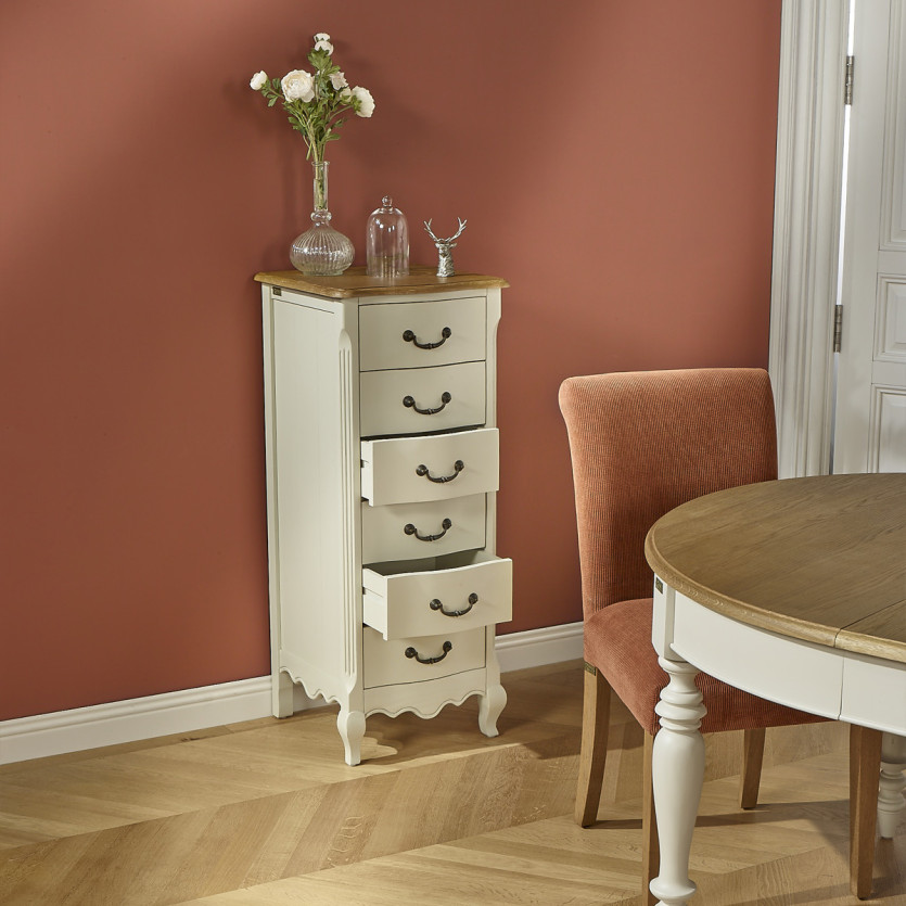 ORIANE – Romantic style storage column, oak top, 6 drawers, FSC® certified wood