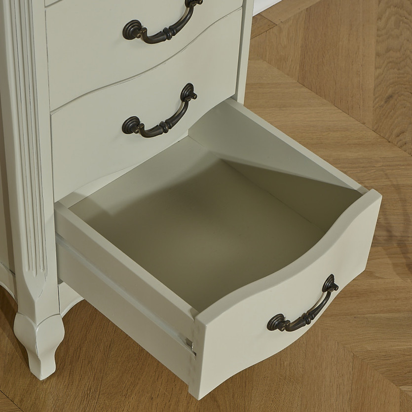 ORIANE – Colonne de rangement style romantique, plateau en chêne, 6 tiroirs, bois certifié FSC®