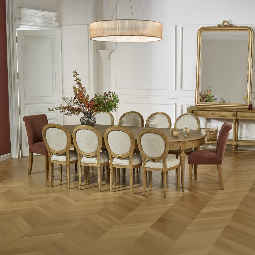 Mesa de comedor extensible AMBRE - Estilo shabby chic, en roble, 4/10 cubiertos