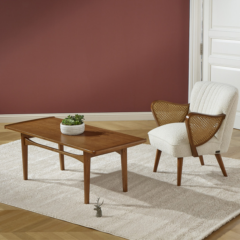 DALHIA – Nordic style coffee table, solid wood legs, walnut tint