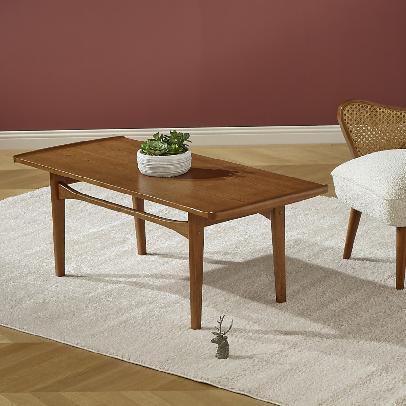 DALHIA – Table basse de salon style nordique, pieds en bois massif, teinte noyer