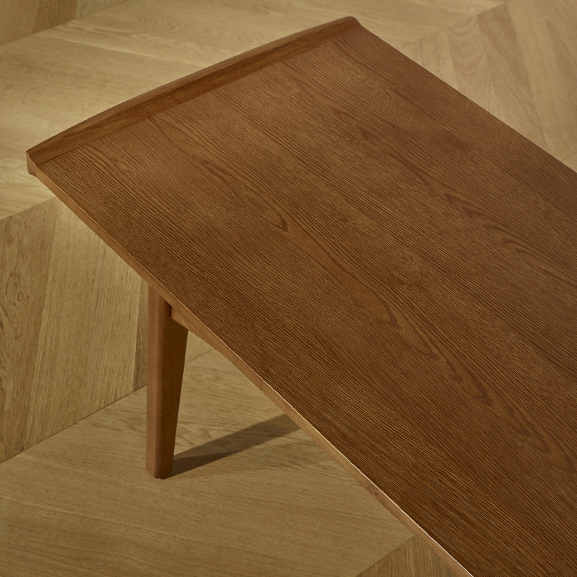 DALHIA – Table basse de salon style nordique, pieds en bois massif, teinte noyer
