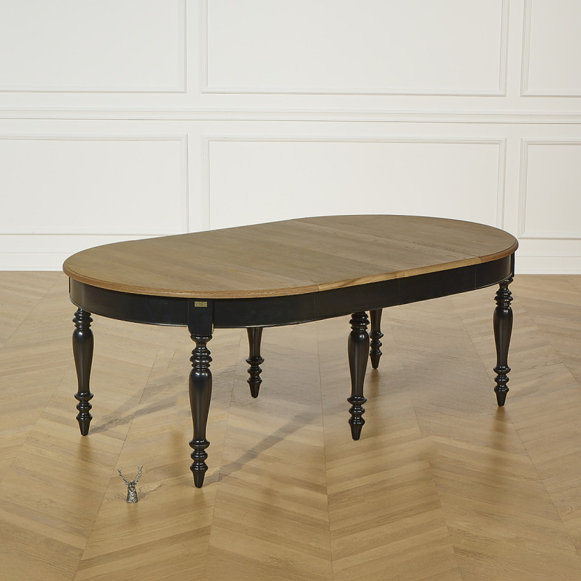 Table à manger extensible JADE – Style shabby chic, plateau en chêne, 6/14 couverts