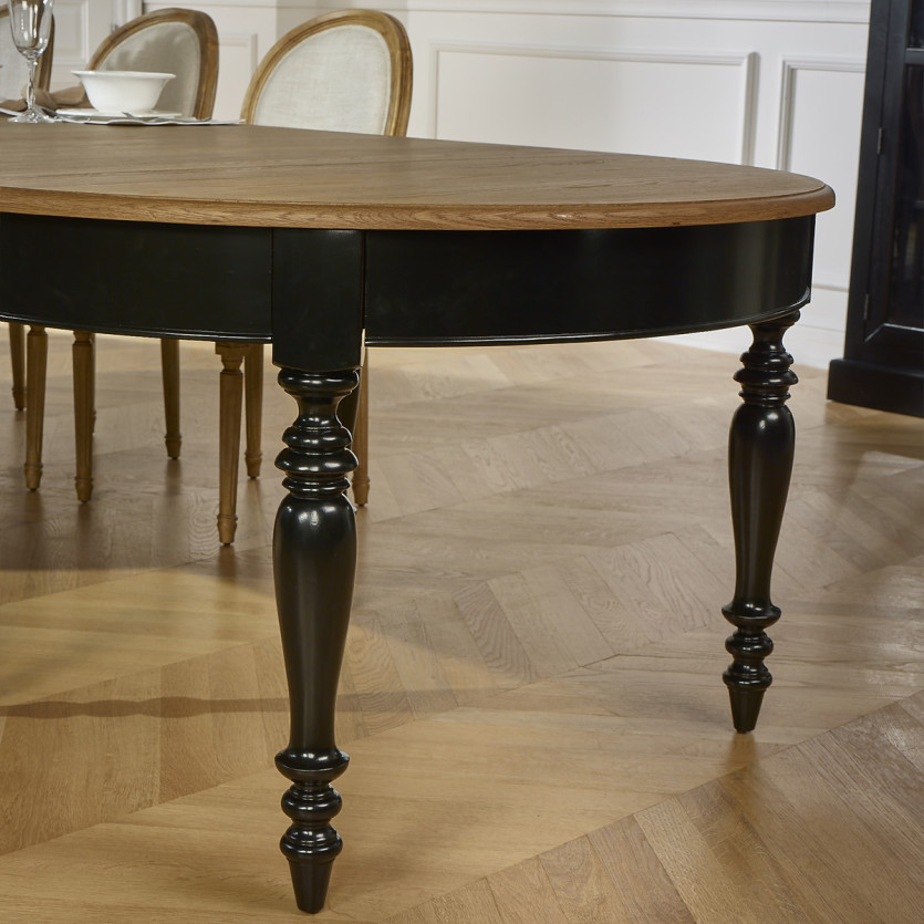 Table à manger extensible JADE – Style shabby chic, plateau en chêne, 6/14 couverts