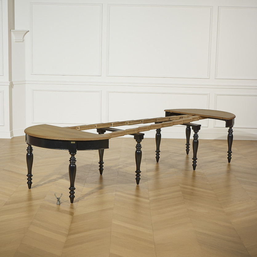 Table à manger extensible JADE – Style shabby chic, plateau en chêne, 6/14 couverts