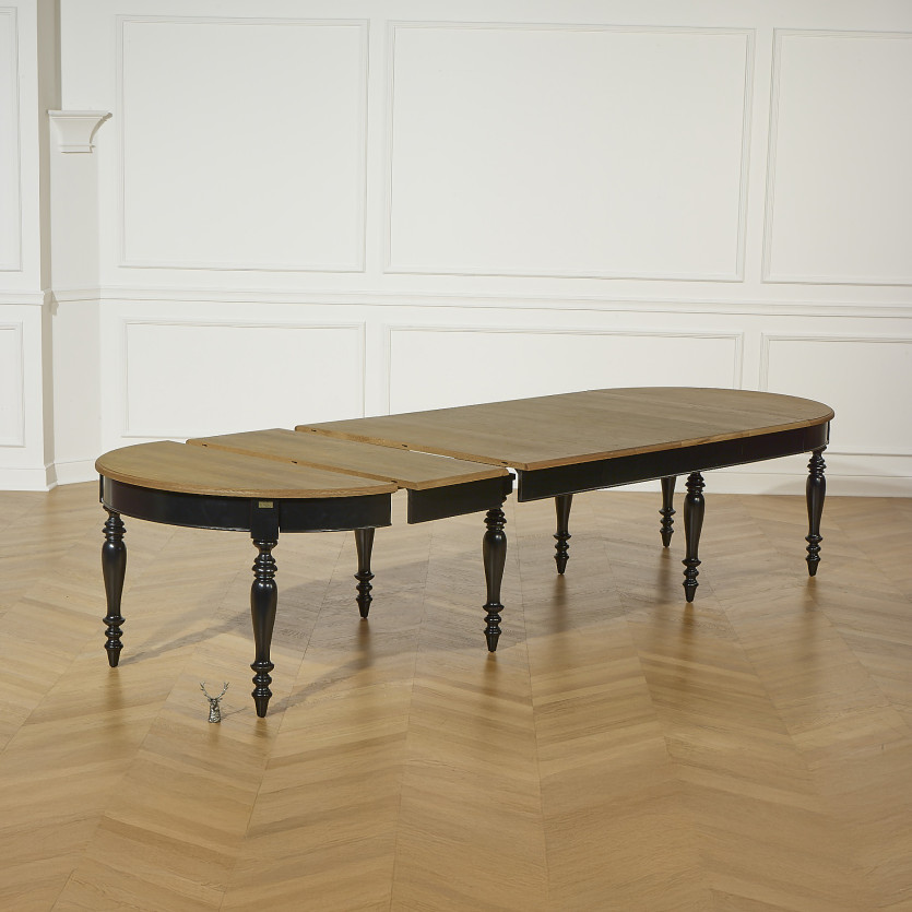 Table à manger extensible JADE – Style shabby chic, plateau en chêne, 6/14 couverts