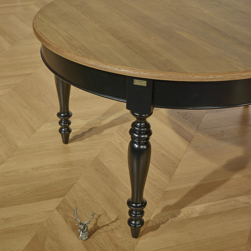 Table à manger extensible JADE – Style shabby chic, plateau en chêne, 6/14 couverts