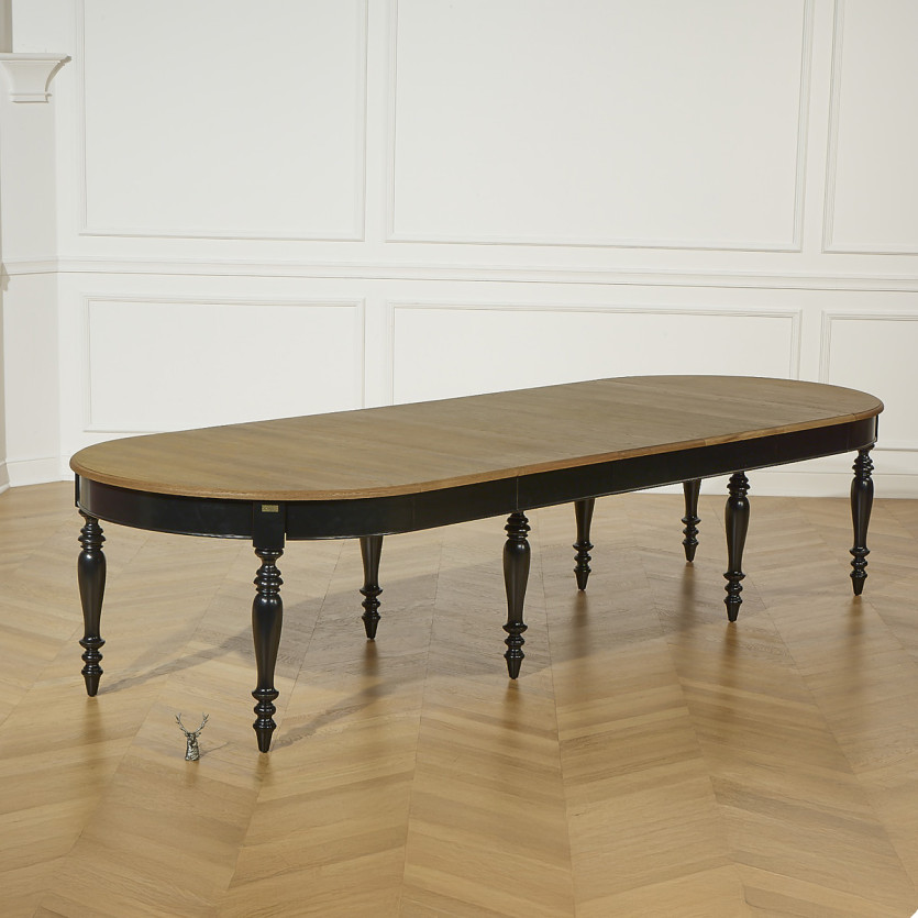 Table à manger extensible JADE – Style shabby chic, plateau en chêne, 6/14 couverts