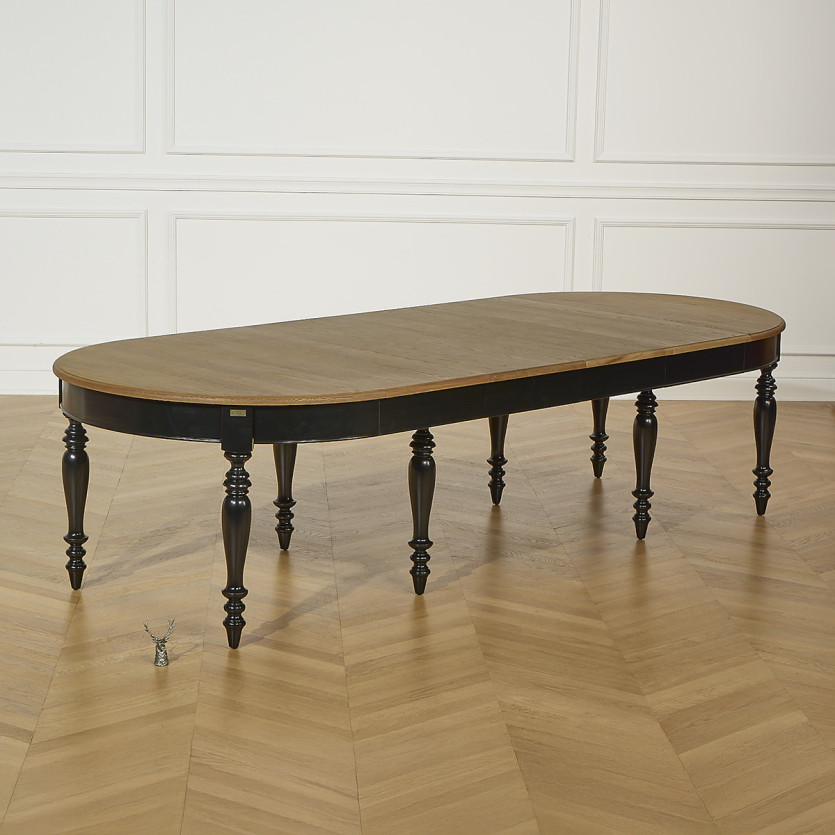 Table à manger extensible JADE – Style shabby chic, plateau en chêne, 6/14 couverts