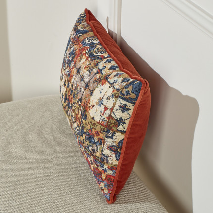 MOSAIQUE – Rectangular cushion in shabby chic style, cotton velvet with floral patterns, 50 x 30 cm