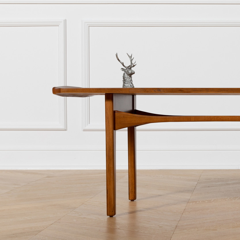 DALHIA – Table basse de salon style nordique, pieds en bois massif, teinte noyer