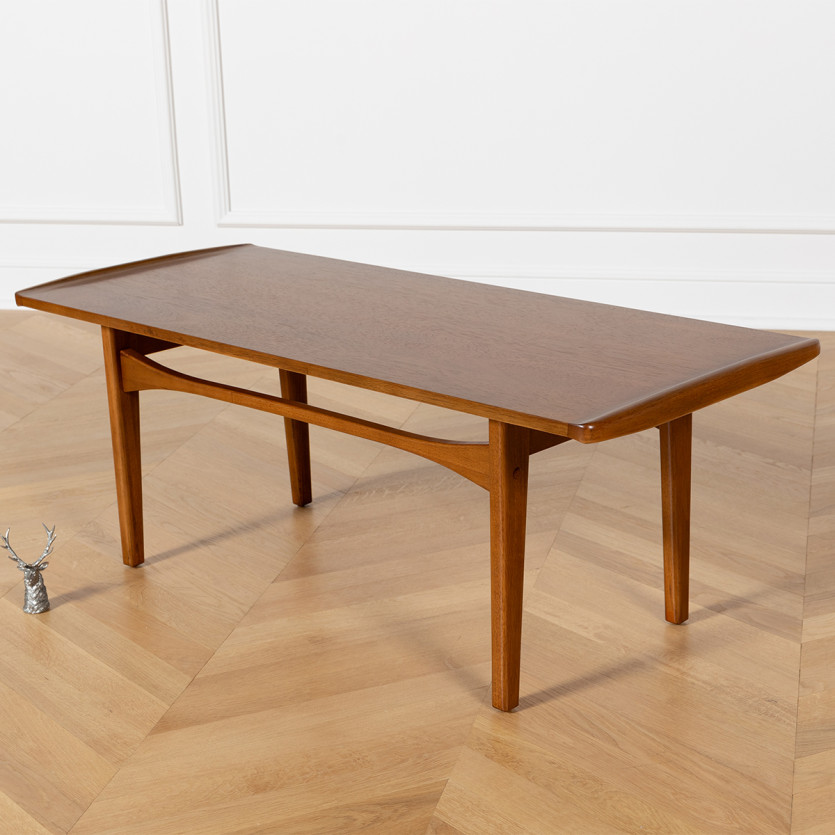 DALHIA – Table basse de salon style nordique, pieds en bois massif, teinte noyer
