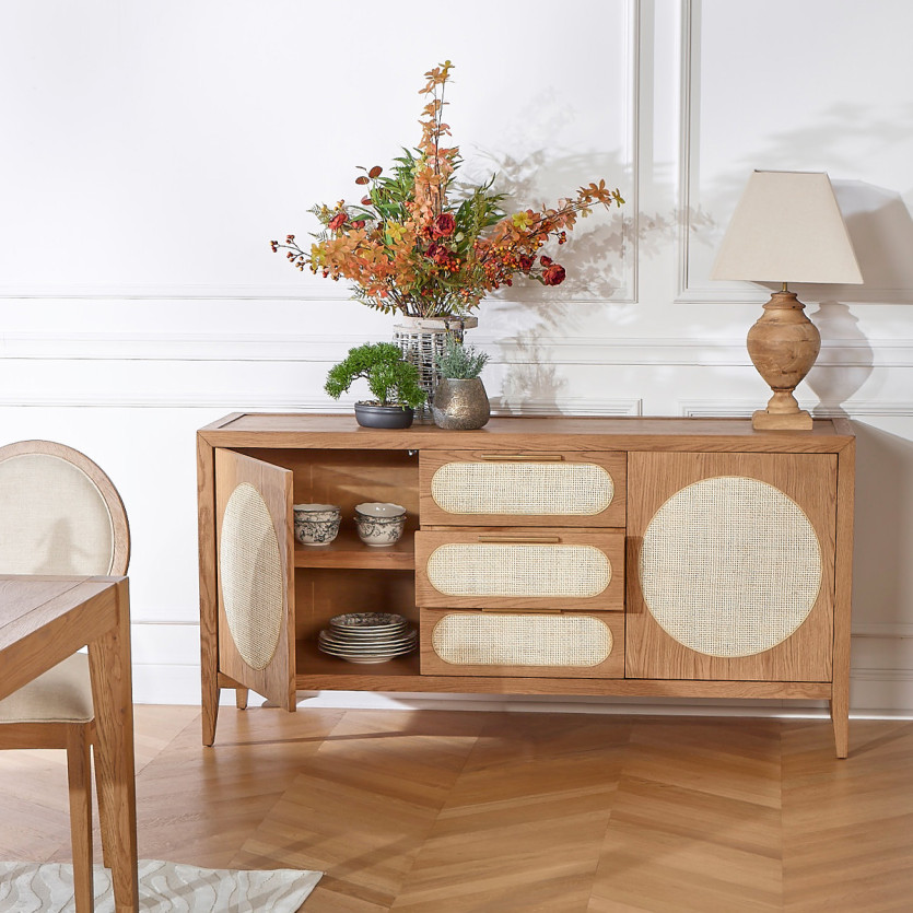 MONTANA - Grand buffet en chêne style contemporain, 2 portes, 3 tiroirs
